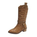 Bottes vitata  bout pointu et talon pais clout pour femme - simili - pu - fermeture clair latrale ...