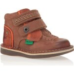 Bottillons bb garon en cuir marron et orange - kickers wapa - scratch plat moyenne tige