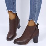 Bottines en cuir pour femme - marron - talon carr - fermeture clair