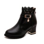 Bottines en cuir pour femme - noir - talon carr - fermeture clair