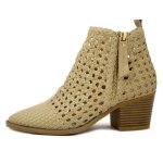 Bottine pour femme - carmela - cuir tiss - beige - zip