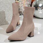 Bottines hautes en tricot pour femme?chaussures  talons carrslgantes et confortablesparfaites pour ...