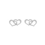 Boucles doreille en argent rhodi� double coeur 1 lisse et 1 granit� avec fermoir poussette