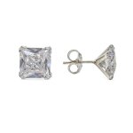 Boucles doreilles en argent sterling 925 avec zircon cubique carr� de 7 mm et sertissage � griffes.