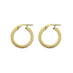 Boucles doreilles cr�oles en argent sterling 925 plaqu� or de 15 mm de diam�tre avec un motif grec plat. ...