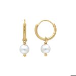 Boucles doreilles cr�olesperle eau douceplaqu� or 18 carats 750 / 000