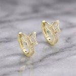 Boucles doreilles - �l�gantes - cr�oles - papillon - vermeil - or jaune 14 carats - 15 mm - femme / enfant ...