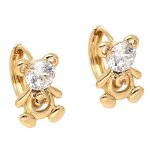 Boucles doreilles - enfant - croles - ourson - cristal - blanc - plaqu or jaune 750 / 1000 - 3 microns ...