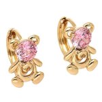 Boucles doreilles - enfant - croles - ourson - cristal - rose - plaqu or jaune 750 / 1000 / 1000 - ...
