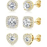 Boucles doreilles femme en argent 925 plaqu or 18 carats clou doreilles ensemble zirconium rond carr ...