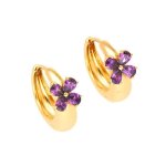Boucles doreilles - femme - croles - design - bomb - fleur - amthyste - plaqu or jaune 750 / 1000 ...