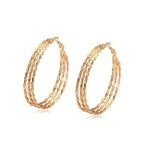 - boucles doreilles - cr�oles - jonc - triple - torsad� - plaqu� or jaune 750 / 1000 - 50 mm - femme