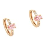 Boucles doreilles - femme - cr�oles - solitaire - cristal - ovale - rose - plaqu� or jaune 750 / 1000 ...