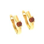 Boucles doreilles - femme / enfant - dormeuses - solitaire - cristal - rouge - plaqu or jaune 750 / ...