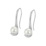 Boucles doreilles - femme - pendantes - perle - blanche - 6 mm - argent 925 / 1000 - 27 mm