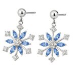 Boucles doreilles hiver flocon de neige femme argent 925 rhodi� ? zirconium bleu saphir & blanc pav� ...