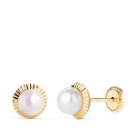 Boucles doreilles or 18 carats 750 / 000 jaune bord sculpté - perle - bo3970 - 5pe Boucles doreilles or 18 carats 750 / 000 jaune bord sculpté - perle - bo3970 - 5pe