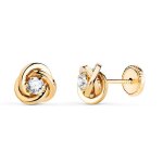 Boucles doreilles or 18 carats 750 jaune et zicroniums - motif noeud - bo5990 - 4ox