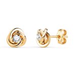 Boucles doreilles or 18 carats 750 jaune et zicroniums - motif noeud - bo5990 - 4oxp