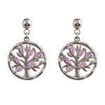 Boucles doreilles pendantes femme arbre de vie argent 925 rhodi� ? zirconium rose diamant dimitation ...