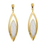 Boucles doreilles pendantes longues forme marquise femme plaqu� or jaune 18k ? zirconium pav� diamant ...