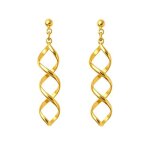 Boucles doreilles pendantes torsad�es longues femme plaqu� or jaune 18k ? design double h�lice (adn) ...
