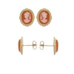 Boucles doreilles puces - bijoux - cam�e rouge - plaqu� or 18 carats - fermoirs poussettes - neuf avec ...