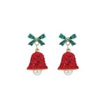 Boucles doreilles - g�n�rique - cloche rouge - n?ud vert - perle - f�tes de fin dann�e