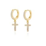 Boucles doreilles croix en plaqu or avec pierres en zircon - bijou religieux chrtien - femme - or