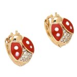 Boucles doreilles - enfant - cr�oles - coccinelle - cristal - plaqu� or jaune 750 / 1000 - 3 microns ...