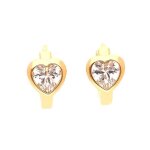 Boucles doreilles - enfant - cr�oles - coeur - 12 mm - cristal - blanc - plaqu� or jaune 750 / 1000 - ...
