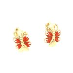 Boucles doreilles - enfant - cr�oles - papillon - �mail - rouge - plaqu� or jaune 750 / 1000 - 3 microns ...