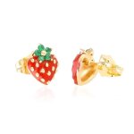 Boucles doreilles - enfant - puces - fraise - fleur - mail - rouge - plaqu or jaune 750 / 1000 - 3 ...