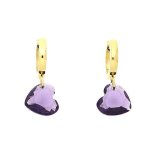 Boucles doreilles - femme - croles - coeur - cristal autrichien - violet - plaqu or jaune 585 / 1000 ...