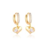 Boucles d?oreilles - femme - croles - coeur - suspendu - cristal - blanc - plaqu or jaune 750 / 1000 ...