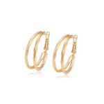 Boucles doreilles - femme - cr�oles - jonc - double - cisel� - plaqu� or jaune 750 / 1000 - 3 microns ...
