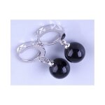 Boucles doreilles - femme - cr�oles - perle - onyx - suspendue - argent 925 / 1000 - 25 x 12 x 8 mm
