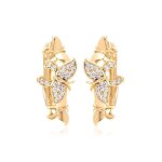 Boucles doreilles - femme - dormeuses - papillon - cristal - blanc - plaqu� or jaune 750 / 1000 - 3 microns ...
