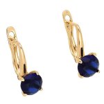 Boucles doreilles - femme - dormeuses - solitaire - cristal - bleu - plaqu� or jaune 750 / 1000 - 3 microns ...