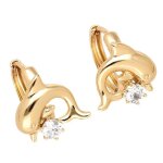 Boucles doreilles - femme / enfant - croles - dauphin - cristal - blanc - plaqu or jaune 750 / 1000 ...