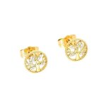 Boucles doreilles - femme / enfant - puces - arbre de vie - cristal - blanc - plaqu or jaune 750 / 1000 ...