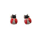 Boucles doreilles - puces - coccinelle - �mail - zircons - plaqu� or jaune 750 / 1000 - femme / jeune ...