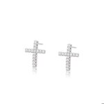 Boucles d?oreilles - femme / homme - puces - croix - argent 925 / 1000 - zircons �clatants - 14 x 10 ...