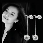Boucles doreilles - femme - pendantes - longues - boule - argent 925 / 1000 - strass - blanc - 8. 5 cm ...