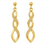 Boucles d?oreilles femme plaqu� or 18k ? pendantes torsad�es 32 mm avec zirconium ? bijou �l�gant & raffin� ...