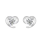 Boucles doreilles - femme - puces - coeur - love - cristal - autrichien - blanc - argent 925 / 1000 - ...