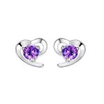 Boucles doreilles - femme / enfant - coeur - love - cristal - violet - argent 925 / 1000 - 7 x 6 mm