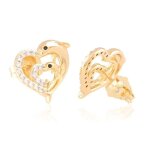 Boucles doreilles - femme - puces - double - coeur - dauphin - cristal - blanc - plaqué or jaune 750 ... Boucles doreilles - femme - puces - double - coeur - dauphin - cristal - blanc - plaqué or jaune 750 ...