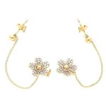 Boucles doreilles - femme - puces - double - fleur - boule - chane - cristal - plaqu or jaune 750 / ...