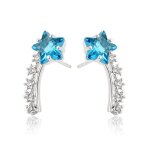 Boucles doreilles - femme - puces - grimpantes - toile filante - cristal - blanc - bleu - argent 925 ...